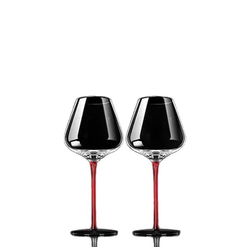 Set de pahare pentru vin roșu pentru 2, 4 sau 6 persoane, design cu papion roșu, tulpini burgundy, cristal fără plumb pentru uz casnic