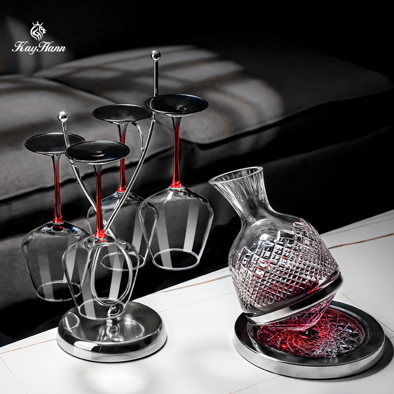Set de pahare pentru vin roșu pentru 2, 4 sau 6 persoane, design cu papion roșu, tulpini burgundy, cristal fără plumb pentru uz casnic