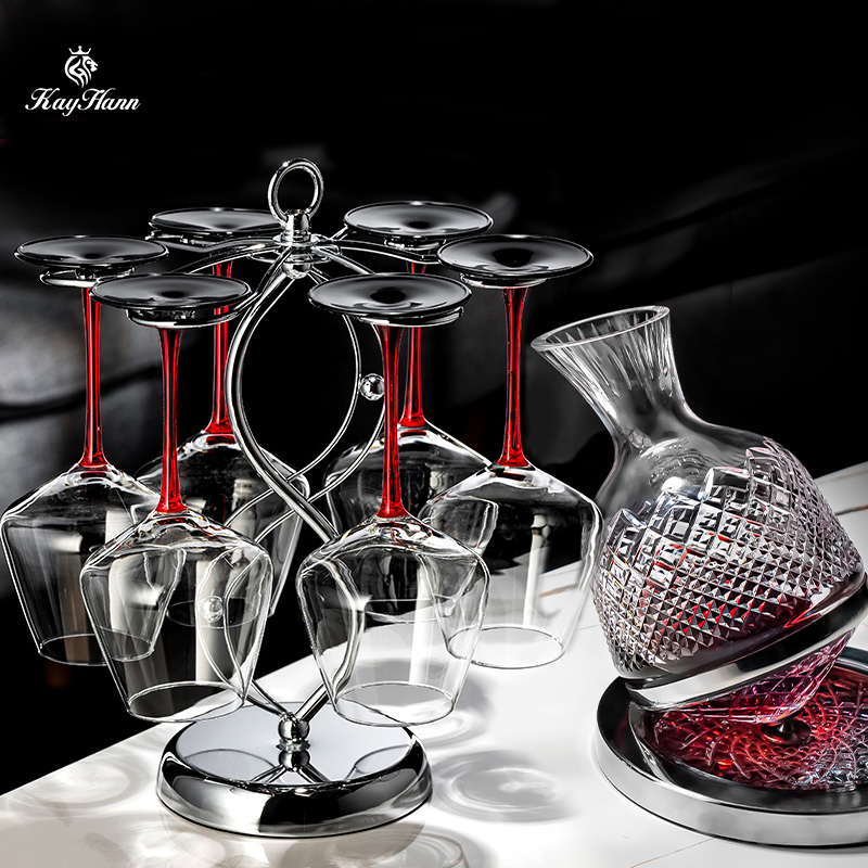 Set de pahare pentru vin roșu pentru 2, 4 sau 6 persoane, design cu papion roșu, tulpini burgundy, cristal fără plumb pentru uz casnic