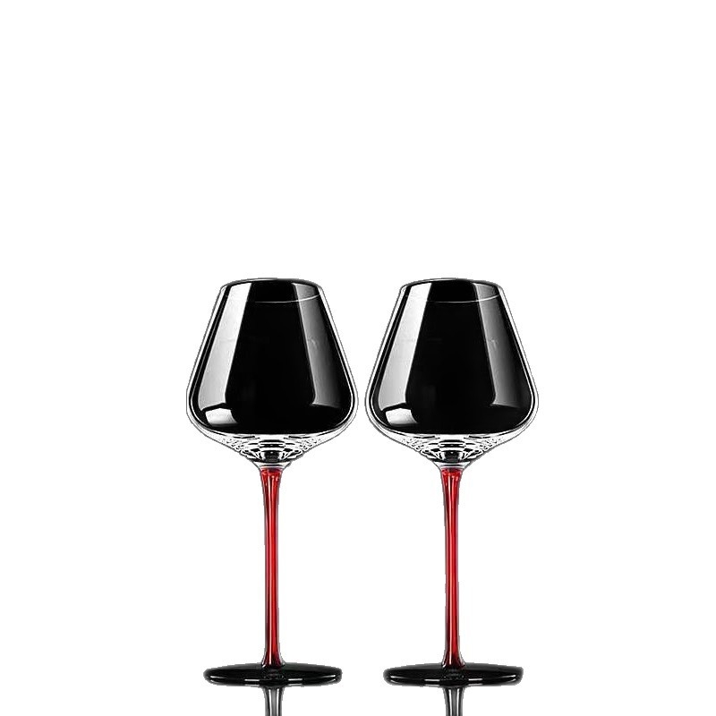 Set de pahare pentru vin roșu pentru 2, 4 sau 6 persoane, design cu papion roșu, tulpini burgundy, cristal fără plumb pentru uz casnic
