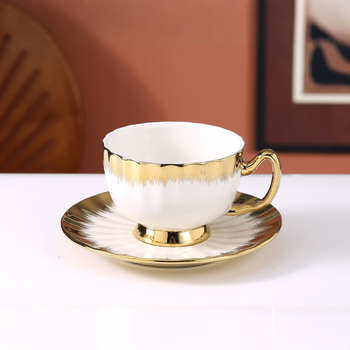 Set cești și farfurioare de cafea în stil european, cu aur gravat și model floral, 6 cești și 6 farfurioare, pentru uz casnic, cutie cadou