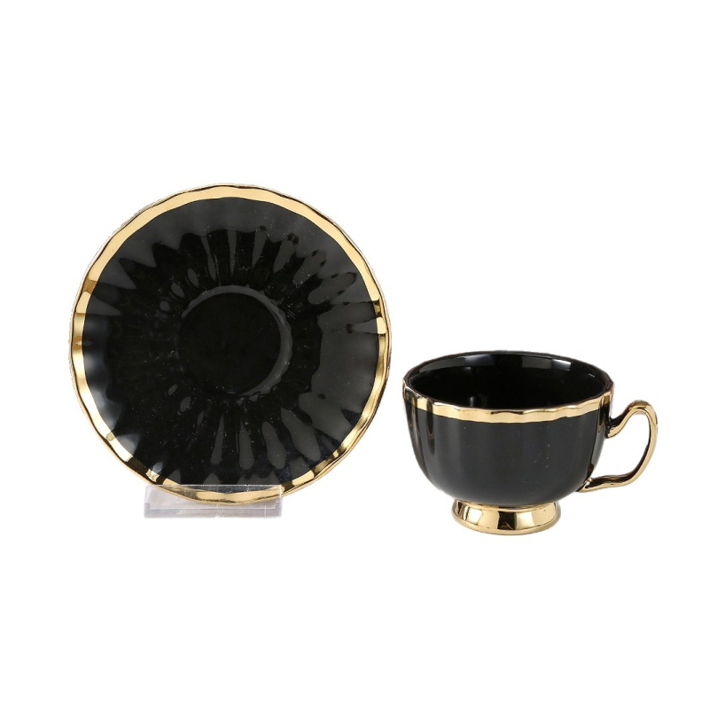 Set cești și farfurioare de cafea în stil european, cu aur gravat și model floral, 6 cești și 6 farfurioare, pentru uz casnic, cutie cadou