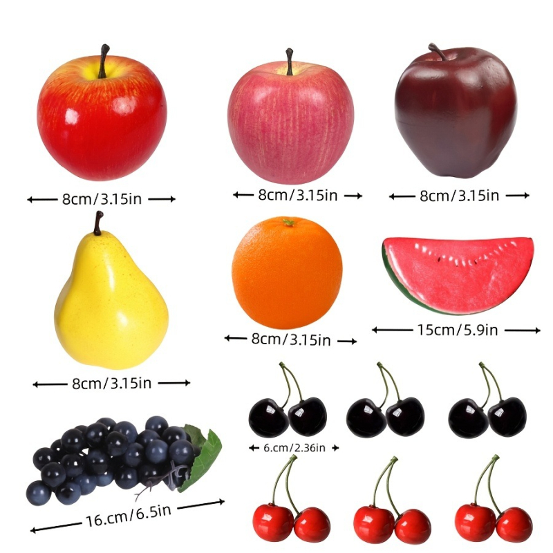 Set cu 13 fructe artificiale din spumă – fructe simulate pentru decor (LDPE)