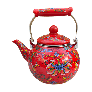Ceainier emailat cu model floral pentru fierberea apei, prepararea cafelei și ceaiului cu flori, compatibil cu flacără deschisă și plită cu inducție, utilizare în exterior, stil boem retro