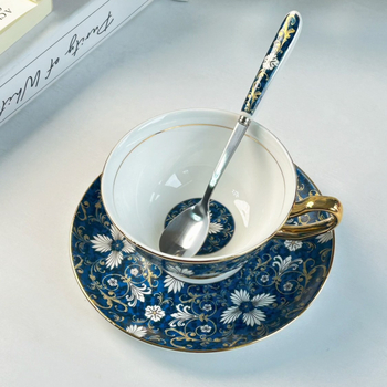 Set european bone china cu cană de cafea și farfurie, porțelan elegant pentru ceai de după-amiază acasă
