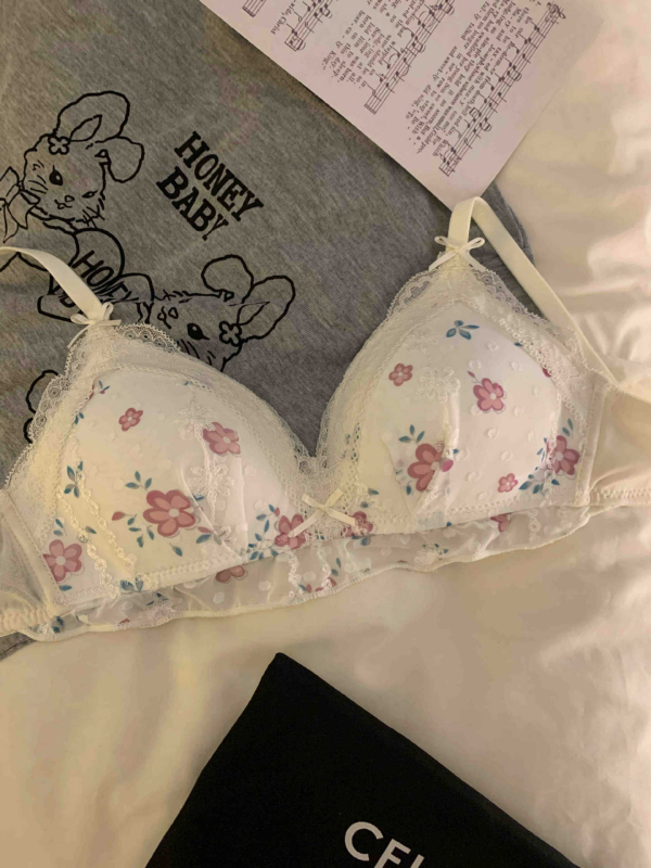 Sutien franțuzesc subțire, fără sârmă, pentru sâni mici, cu imprimeu floral, susținere, anti-cădere