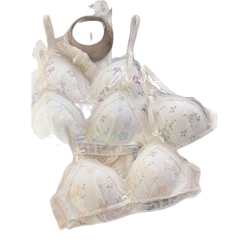 Sutien franțuzesc subțire, fără sârmă, pentru sâni mici, cu imprimeu floral, susținere, anti-cădere