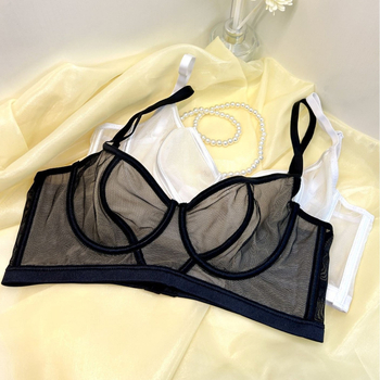Sutien romantic în stil franțuzesc, din plasă transparentă, cu acoperire completă pentru sâni mari, push-up și anti-cădere