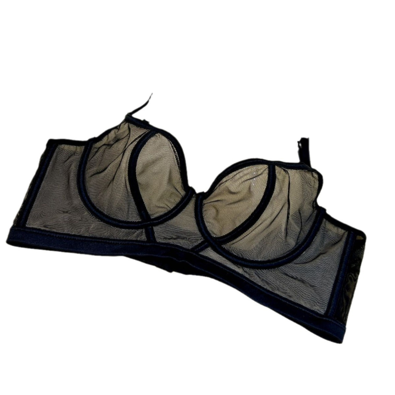 Sutien romantic în stil franțuzesc, din plasă transparentă, cu acoperire completă pentru sâni mari, push-up și anti-cădere