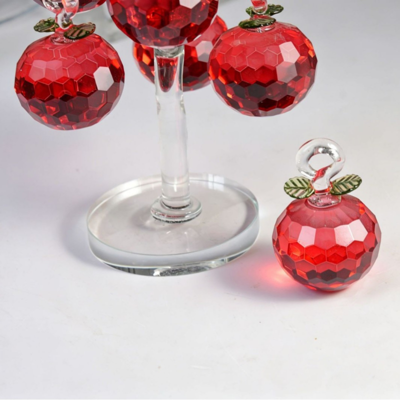 Ornament din cristal fațetat în formă de copac cu mere, roșu, decor pentru masă de living, lucrare din sticlă, set de 6 copaci de mere suspendați