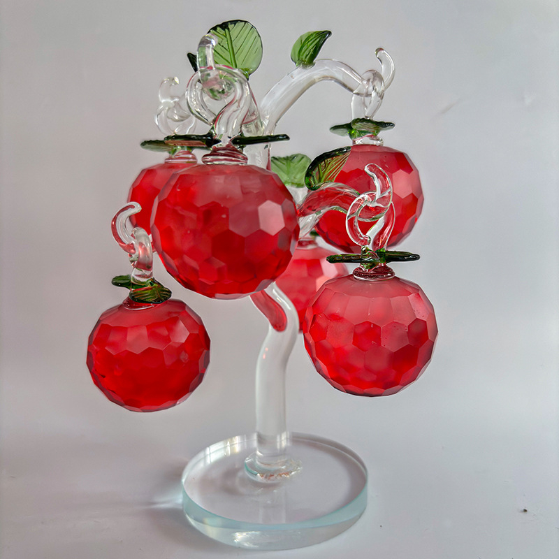Ornament din cristal fațetat în formă de copac cu mere, roșu, decor pentru masă de living, lucrare din sticlă, set de 6 copaci de mere suspendați