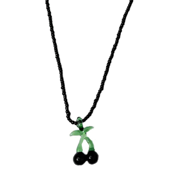 fever Pandantiv cu cireș, mărgele negre, lanț clavicular, design de nișă, colier de vară pentru femei