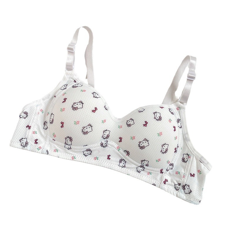  Sutien japonez drăguț cu imprimeu KT pisică, fără arc, push-up pentru bust mic, confortabil