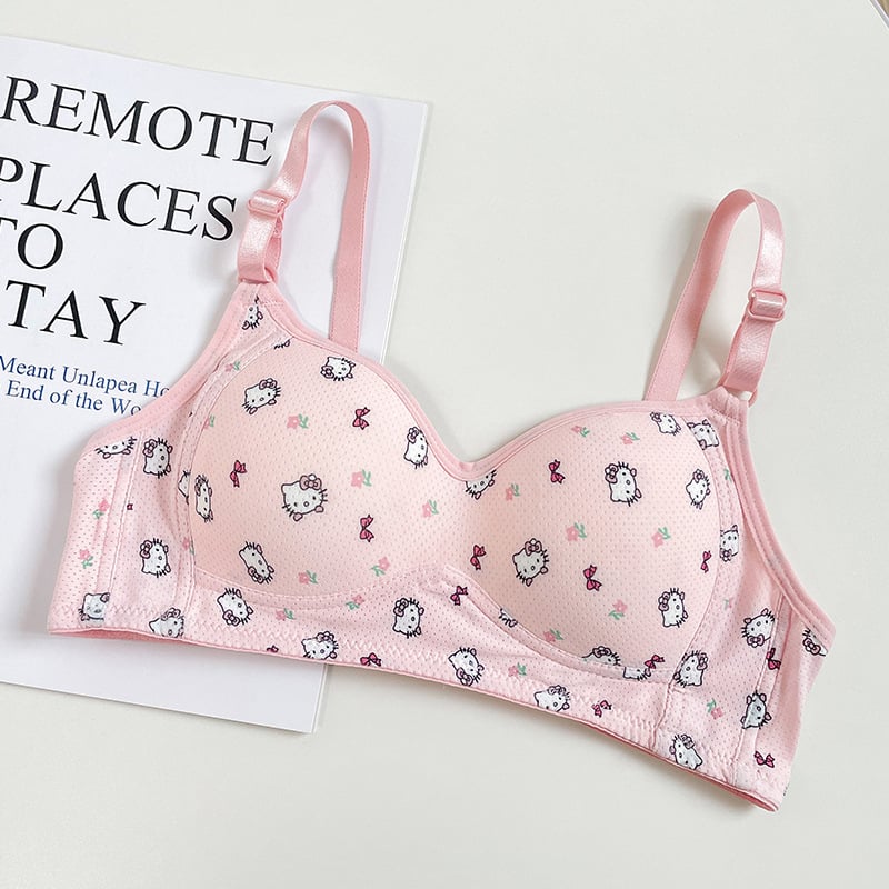  Sutien japonez drăguț cu imprimeu KT pisică, fără arc, push-up pentru bust mic, confortabil