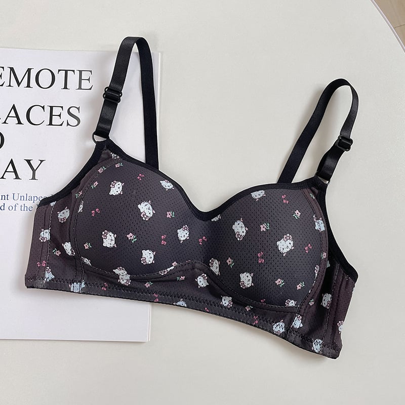  Sutien japonez drăguț cu imprimeu KT pisică, fără arc, push-up pentru bust mic, confortabil