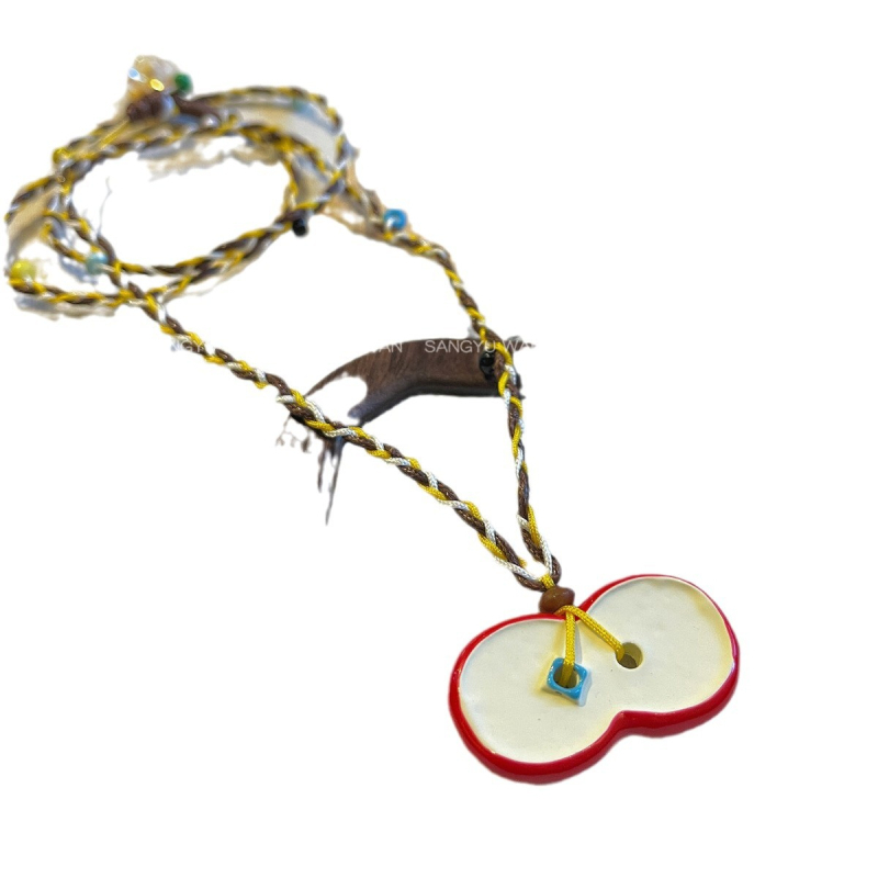 Colier de vară cu mărgele Dopamin: fructe verzi, pandantiv drăguț cu măr roșu, choker și lanț clavicular pentru femei