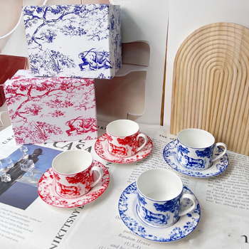 Set cești de cafea și farfurioară din bone china, stil retro-lux, pentru ceaiul de după-amiază, model desen animat, cutie cadou