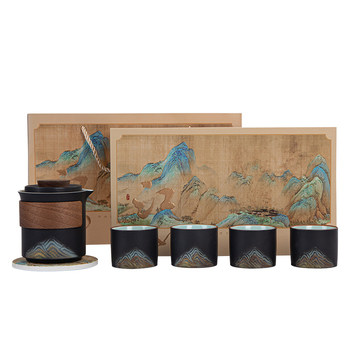 Set de ceai Gongfu din ceramică, 1 ceainic și 4 cești, suvenir de călătorie