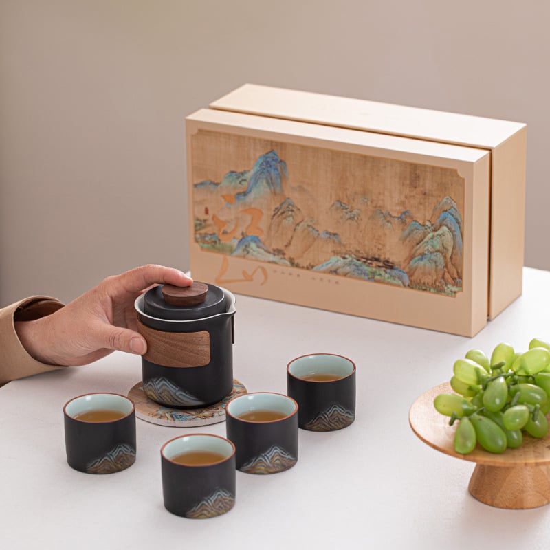 Set de ceai Gongfu din ceramică, 1 ceainic și 4 cești, suvenir de călătorie
