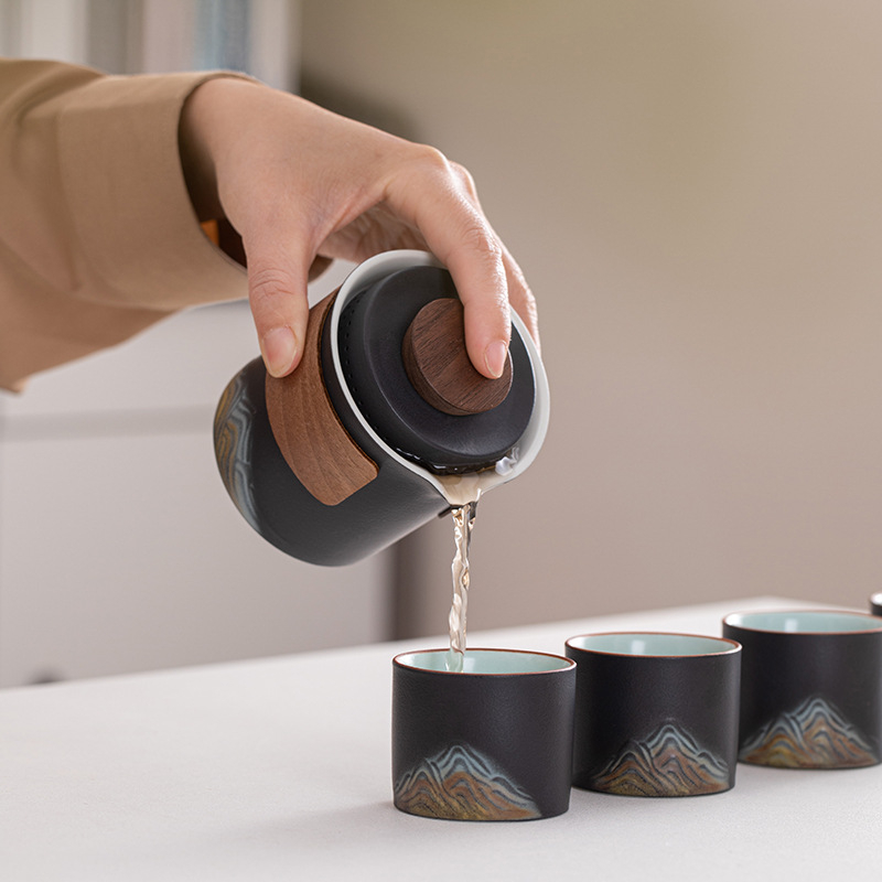 Set de ceai Gongfu din ceramică, 1 ceainic și 4 cești, suvenir de călătorie
