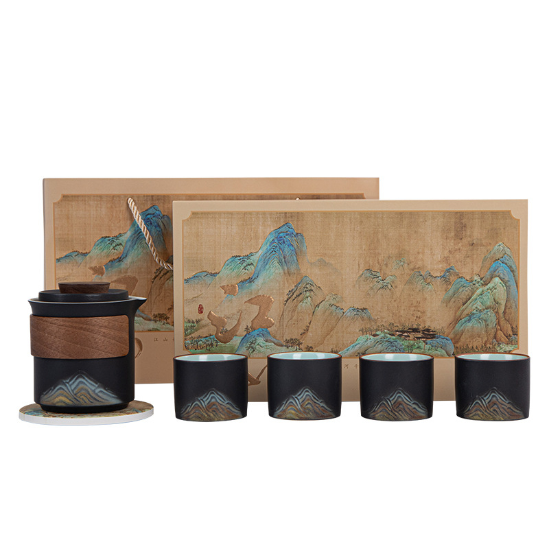 Set de ceai Gongfu din ceramică, 1 ceainic și 4 cești, suvenir de călătorie