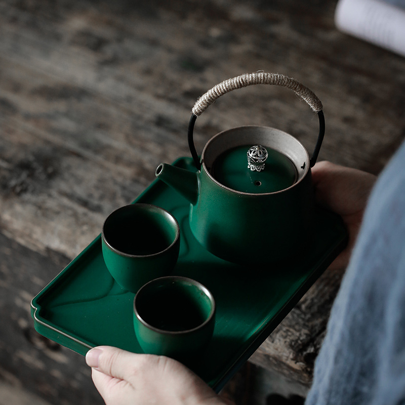 Set de ceai Shang Yan, stil retro Kung Fu, pentru acasă – ceainic ceramic minimalist cu două cești