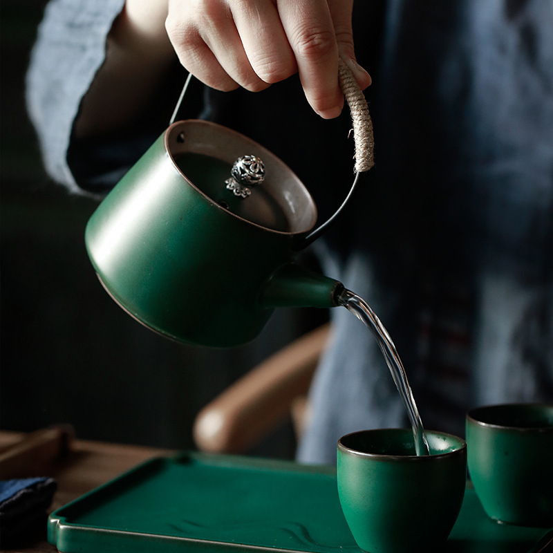 Set de ceai Shang Yan, stil retro Kung Fu, pentru acasă – ceainic ceramic minimalist cu două cești