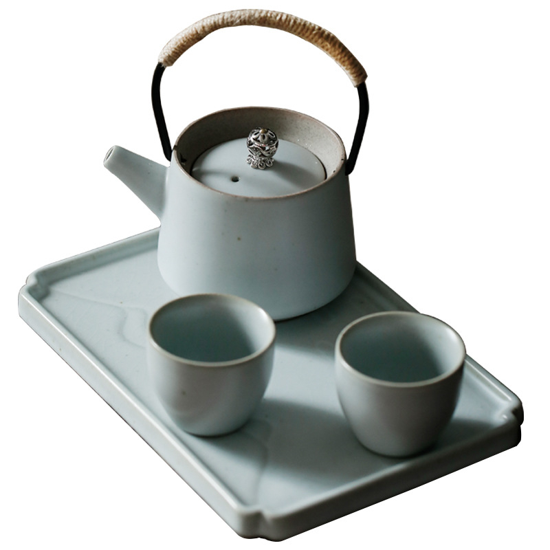 Set de ceai Shang Yan, stil retro Kung Fu, pentru acasă – ceainic ceramic minimalist cu două cești