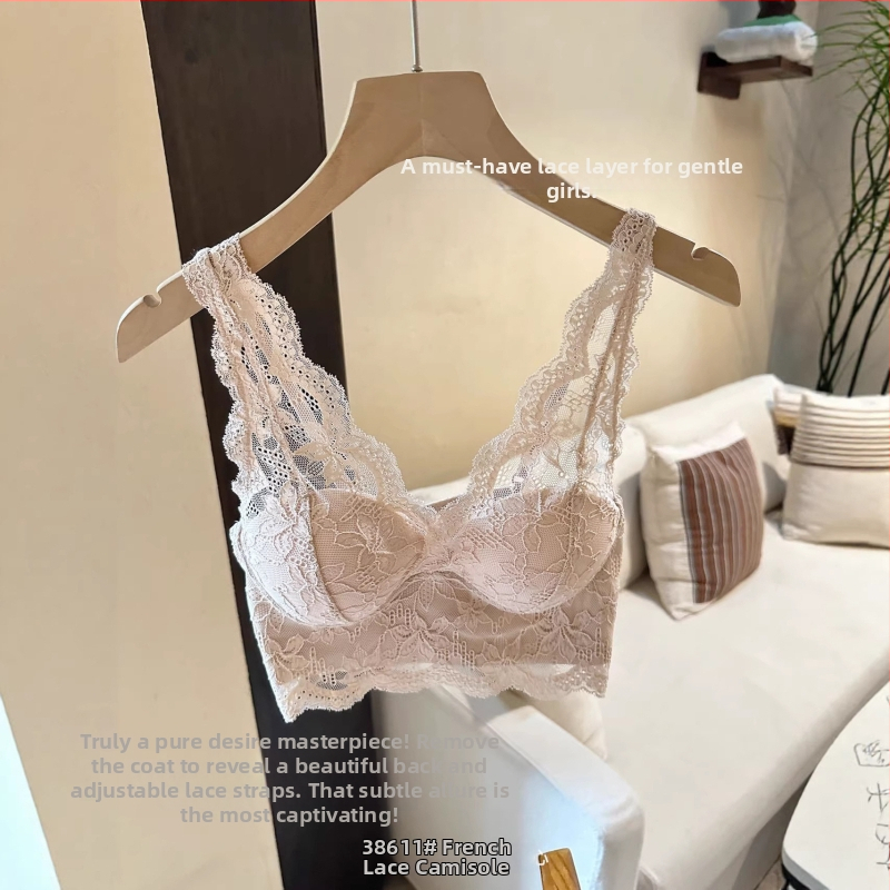 Lenjerie din dantelă în stil francez pentru femei cu sâni mici, fără armături, push-up, subțire și respirabil, sutien tip top cu spate frumos