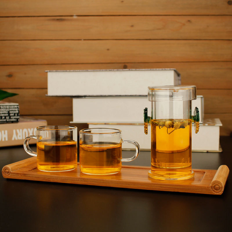 Ceainic din sticlă, recipient personal, set Gongfu pentru ceai rezistent la căldură, cu filtru și ceașcă de ceai negru
