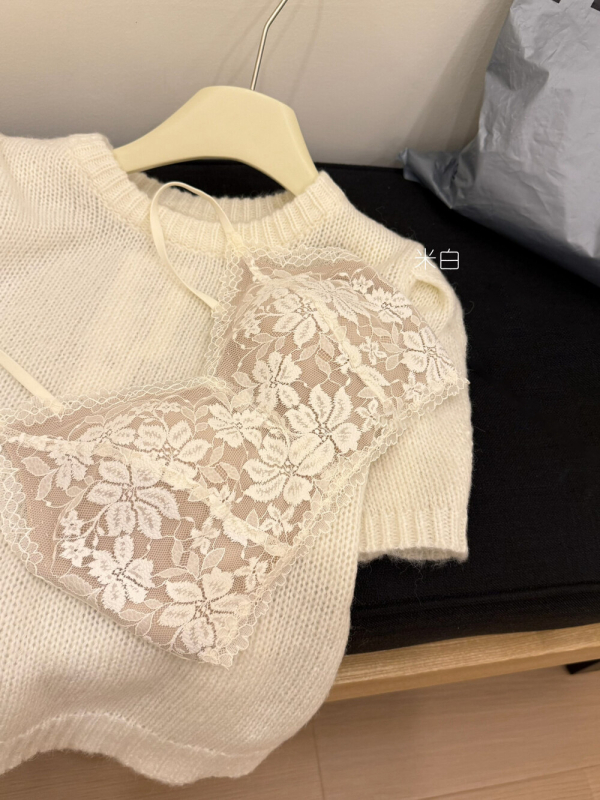 Bustier dantelat în stil franțuzesc, cupe triunghiulare, top din bumbac