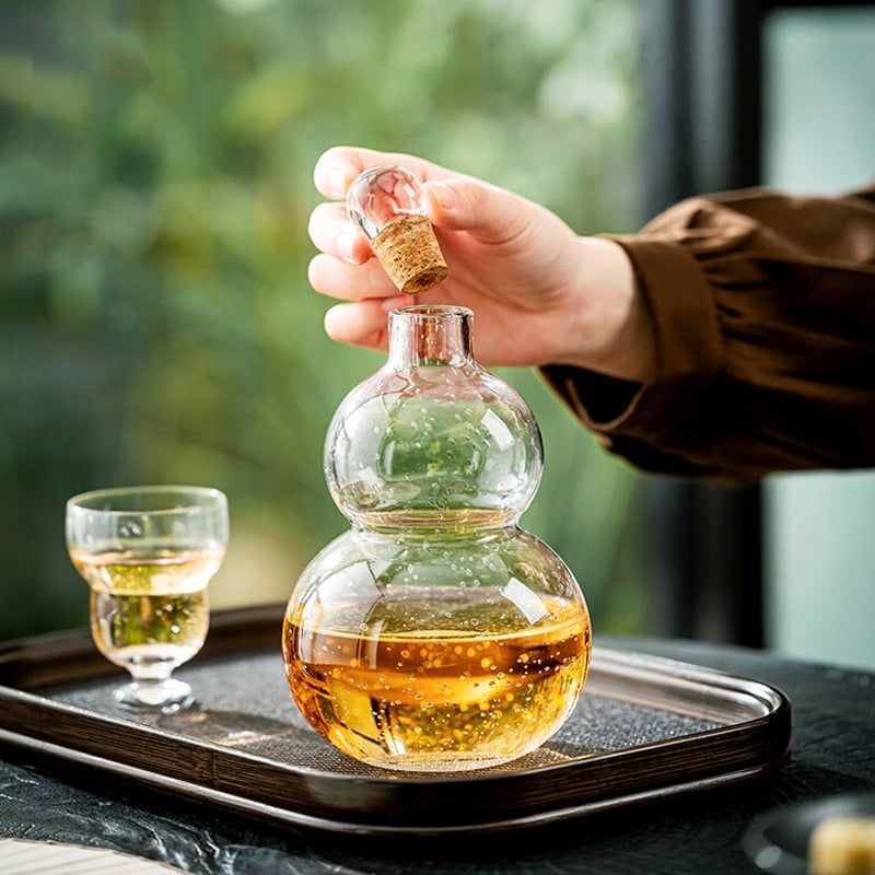Ceainic din sticlă în formă de dovleac, transparent pentru infuzare la rece, sticlă de ceai în stil chinezesc pentru extracție la rece a ceaiului verde, set elegant pentru acasă
