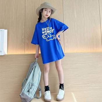 Qiaonika Tricou de copii din bumbac cu mânecă scurtă pentru fete, design animat, top de vară pentru copii mai mari