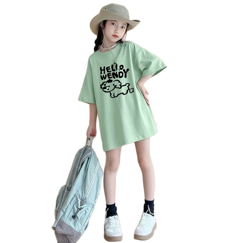 Qiaonika Tricou de copii din bumbac cu mânecă scurtă pentru fete, design animat, top de vară pentru copii mai mari