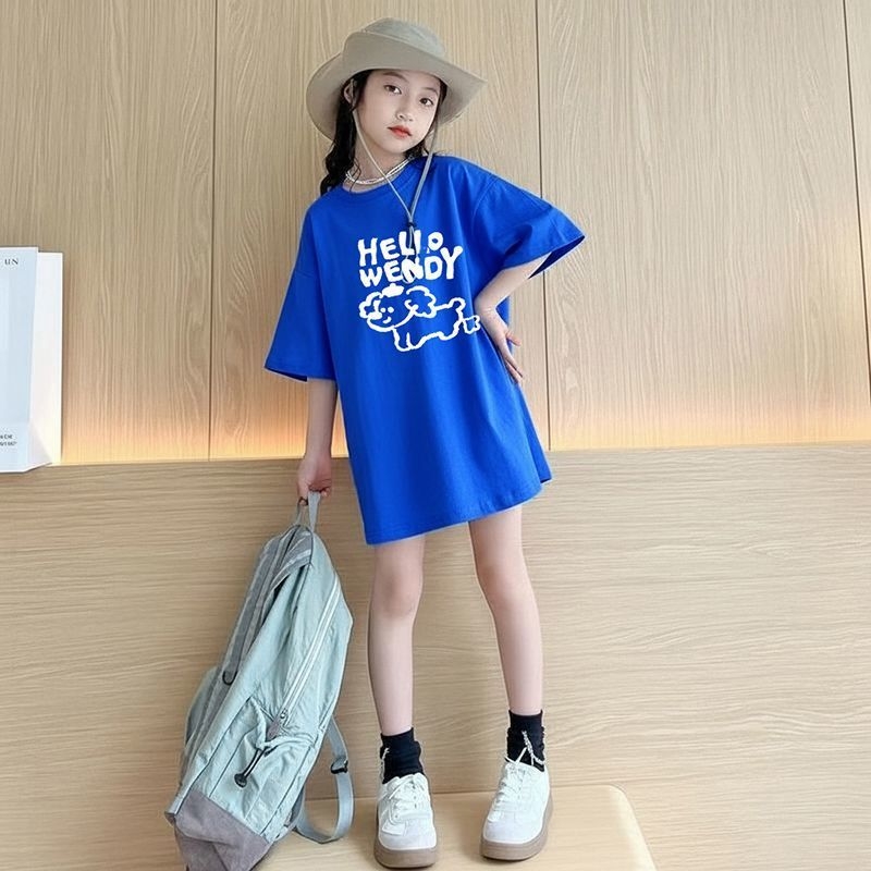 Qiaonika Tricou de copii din bumbac cu mânecă scurtă pentru fete, design animat, top de vară pentru copii mai mari