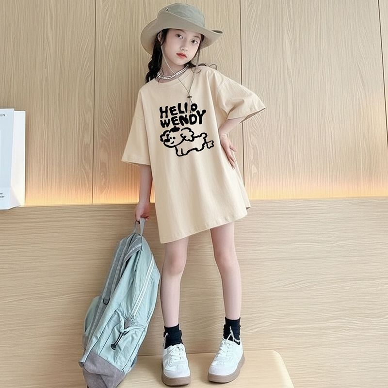 Qiaonika Tricou de copii din bumbac cu mânecă scurtă pentru fete, design animat, top de vară pentru copii mai mari