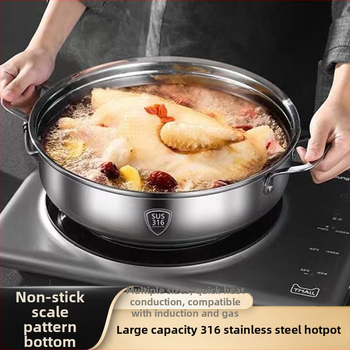 Otthoni használatra tervezett vastag rozsdamentes acél hot pot, leveses fazék, gáz- és indukciós főzőlaphoz, tapadásmentes, shabu-shabu fazék