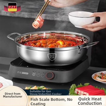 Otthoni használatra tervezett vastag rozsdamentes acél hot pot, leveses fazék, gáz- és indukciós főzőlaphoz, tapadásmentes, shabu-shabu fazék