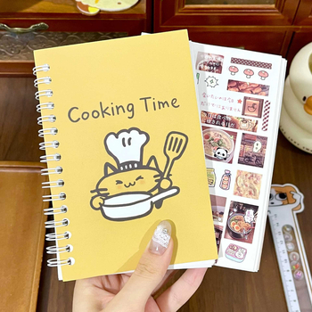 Jurnal premium cu temă culinară cu pisicuță, etichete de colaj, album DIY de stocare, carnet spiral în stil Instagram bucătar