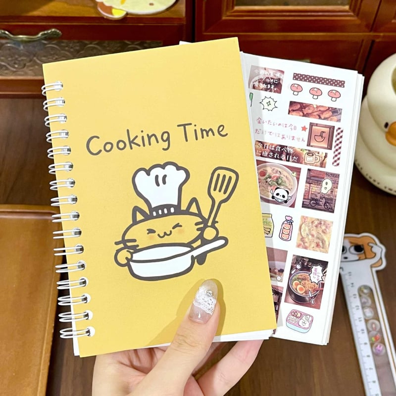 Jurnal premium cu temă culinară cu pisicuță, etichete de colaj, album DIY de stocare, carnet spiral în stil Instagram bucătar