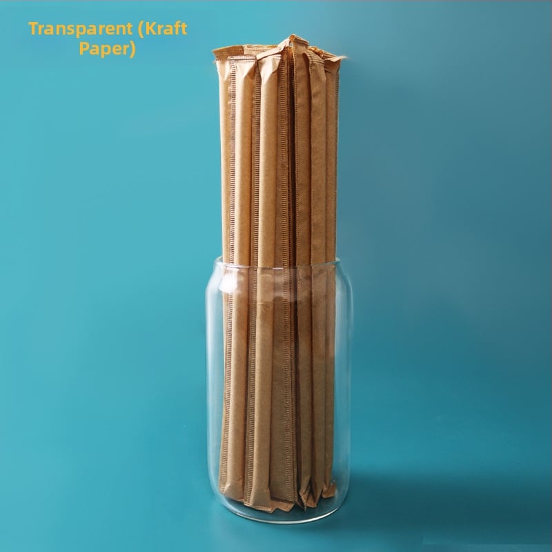 Paie de unică folosință pentru sucuri, băuturi, cafea și bubble tea; pai din plastic în hârtie Kraft, rigid, ambalaj individual