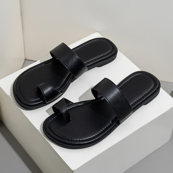Sandale din piele naturală pentru femei, mărime mare, design cu inel pentru degete, plajă, antiderapante, stil minimalist