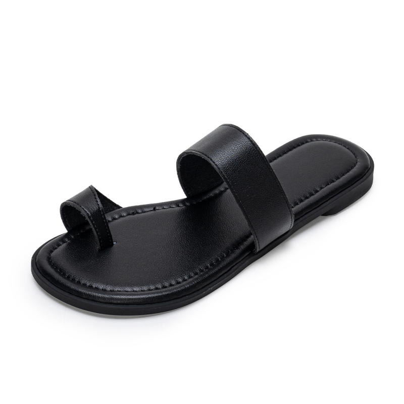 Sandale din piele naturală pentru femei, mărime mare, design cu inel pentru degete, plajă, antiderapante, stil minimalist