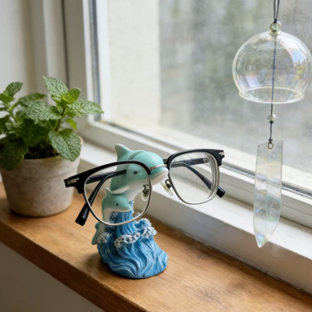 Suport pentru ochelari din rășină cu delfin, stil marin, decor de birou