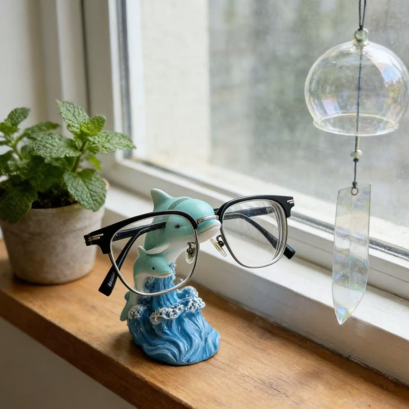 Suport pentru ochelari din rășină cu delfin, stil marin, decor de birou