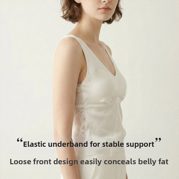 Tangge Cămisolă din satin elastic de mătase, cu sutien încorporat, decolteu în V, spate frumos, mătase Mulberry, dantelă sexy, ultra-subțire, stil franțuzesc