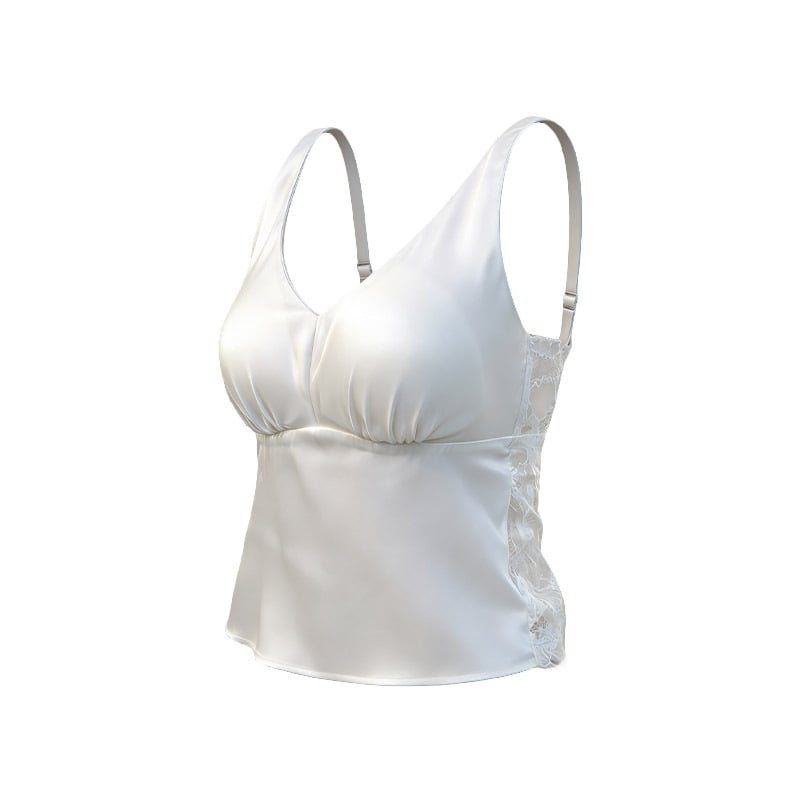 Tangge Cămisolă din satin elastic de mătase, cu sutien încorporat, decolteu în V, spate frumos, mătase Mulberry, dantelă sexy, ultra-subțire, stil franțuzesc