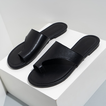Sandale din piele naturală, talpă plată, mărime plus, cu curea pentru deget, deget deschis, plajă casual, antiderapante, elegante și simple