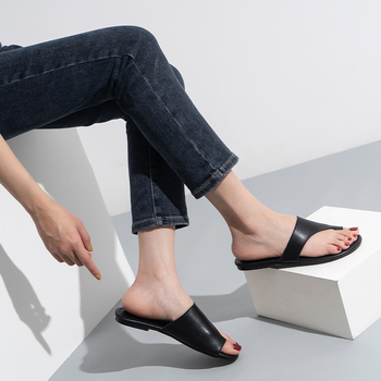 Sandale din piele naturală, talpă plată, mărime plus, cu curea pentru deget, deget deschis, plajă casual, antiderapante, elegante și simple