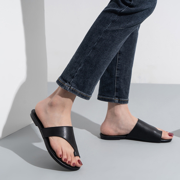 Sandale din piele naturală, talpă plată, mărime plus, cu curea pentru deget, deget deschis, plajă casual, antiderapante, elegante și simple